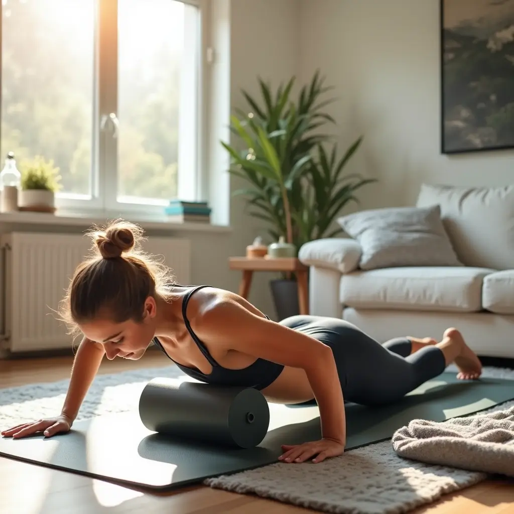 A person doing light cycling on a stationary bike as part of active recovery to prevent muscle soreness