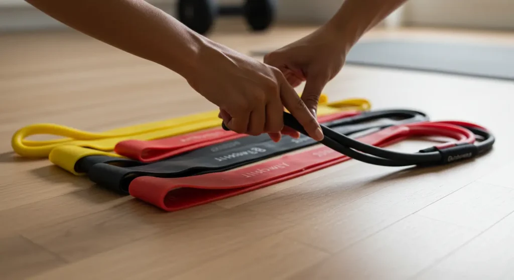 A fit person demonstrating a resistance band Pallof Press, showing core stability and engagement.